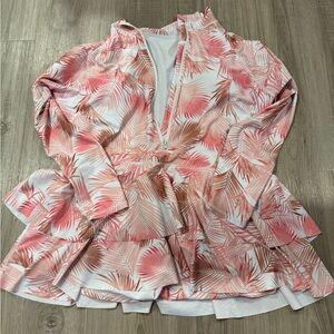 Pink and White Tropical Print Swim Dress